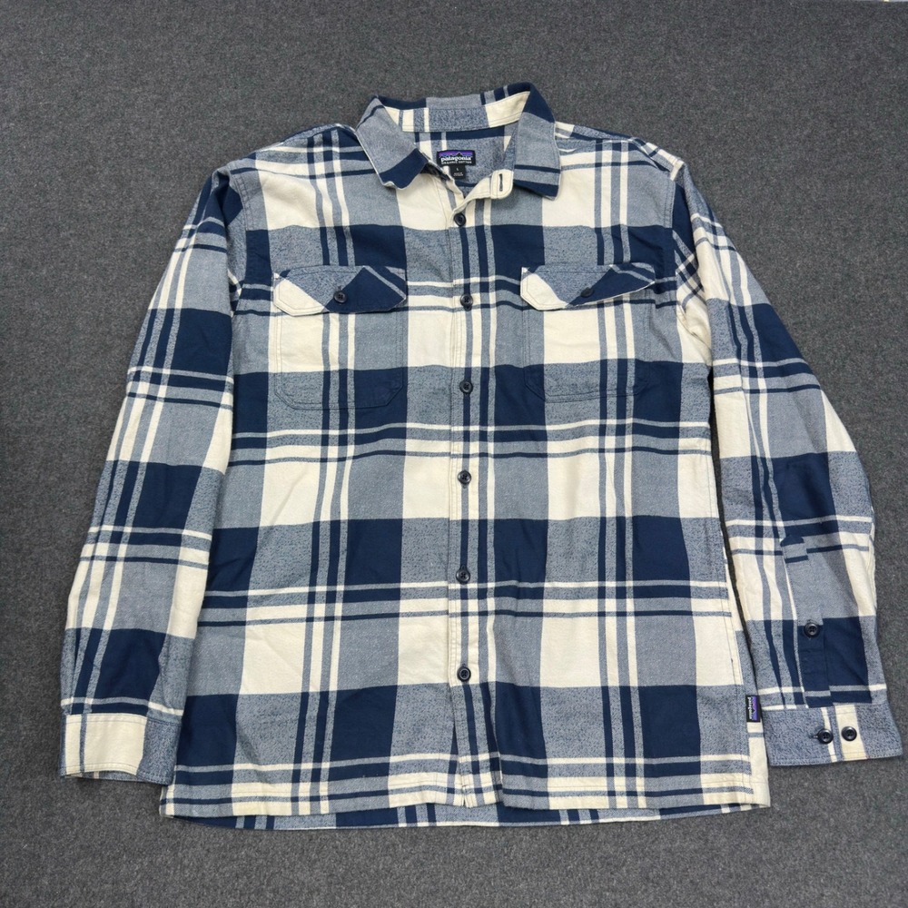 Patagonia Midweight Fjord Flannel Shirt Mens L Blue Plaid Organic Cotton